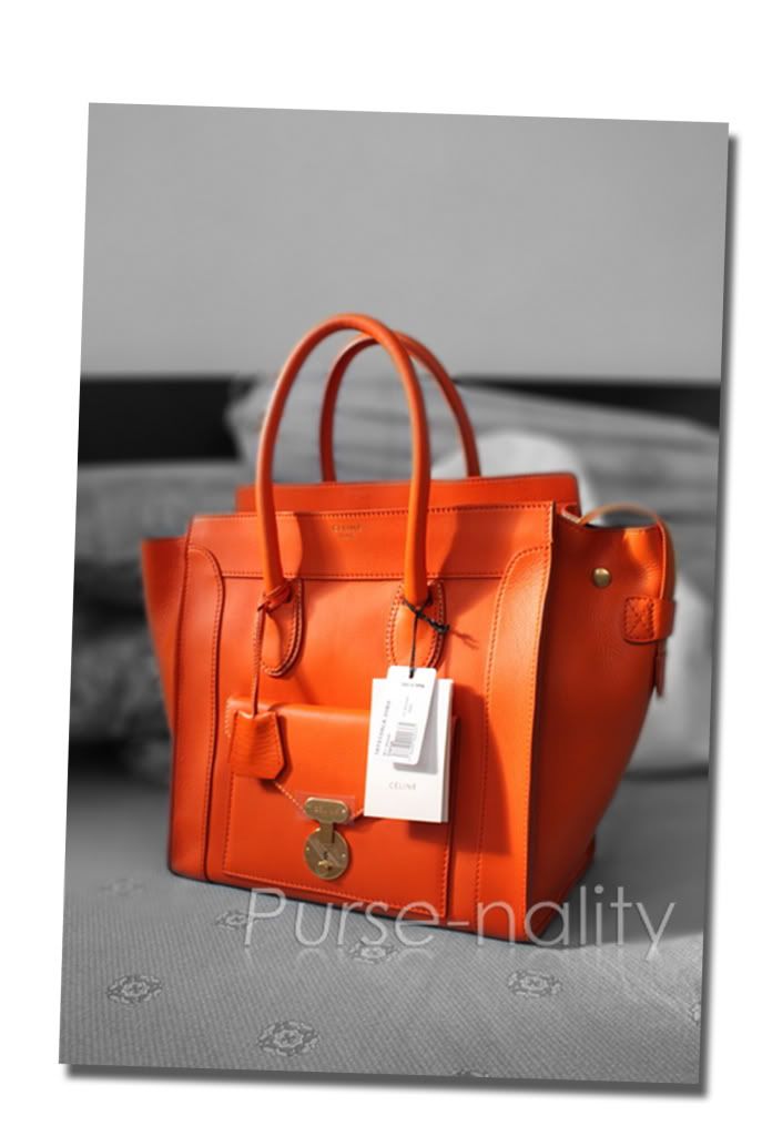 celine orange leather handbag luggage  