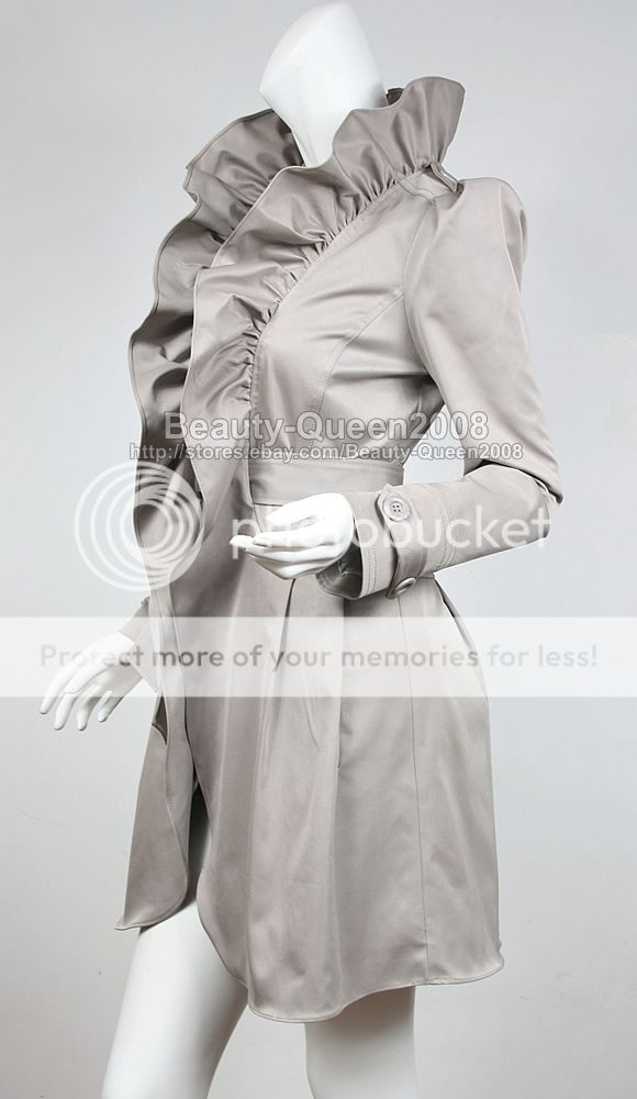 RUFFLED Trench Coat Jacket Dress Clinton Khaki M,AU 12  