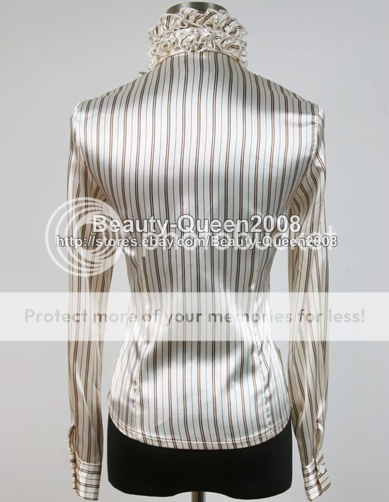 NWT Ruffle Collar Shirt Stripe Blouse TUXEDO Coffee/Blk  