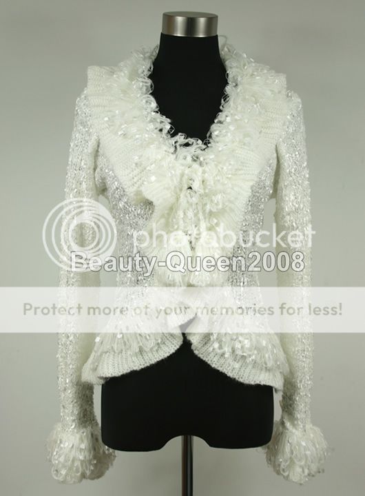 New Womens Ruffle Front Cardigan Sweater Blk/Gray/White  